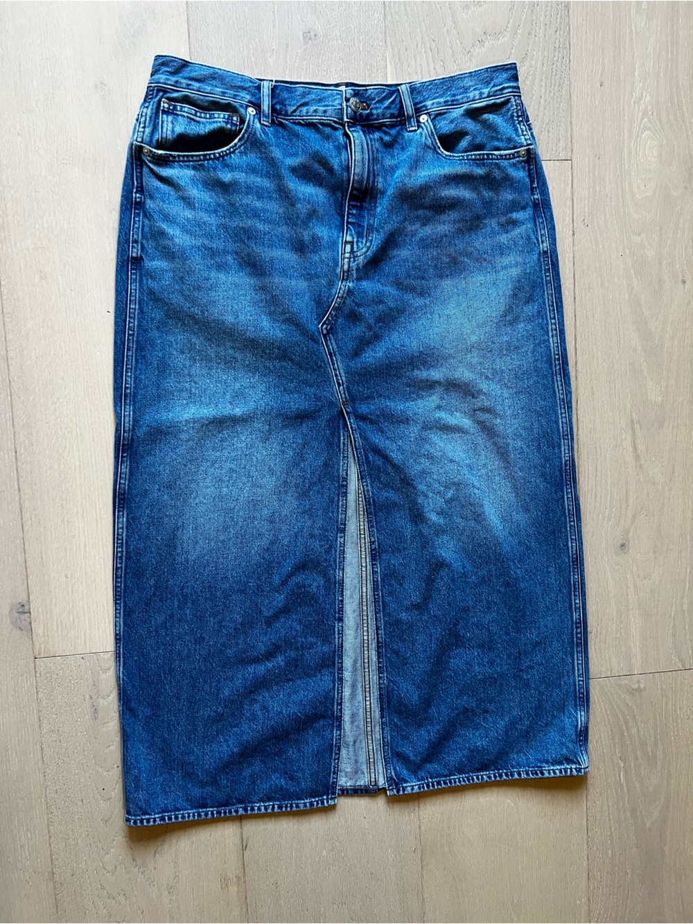 Madewell The Rilee 100% Cotton Denim Midi Skirt Enmore Wash Size 32
